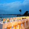 Long table set up pool terrace 